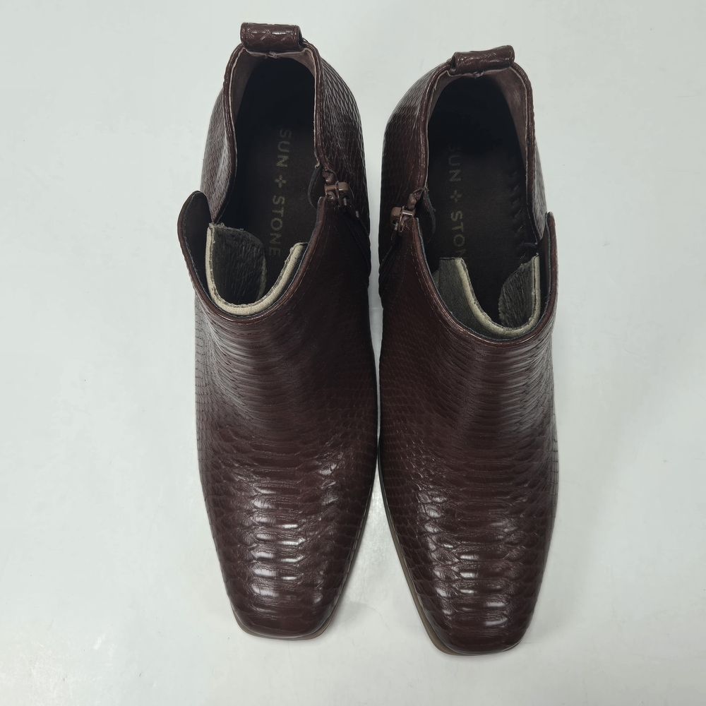 Sun + Stone Pollyy Walnut Textured Snake Skin Animal Print Ankle Booties Size 9 - Picture 9 of 16